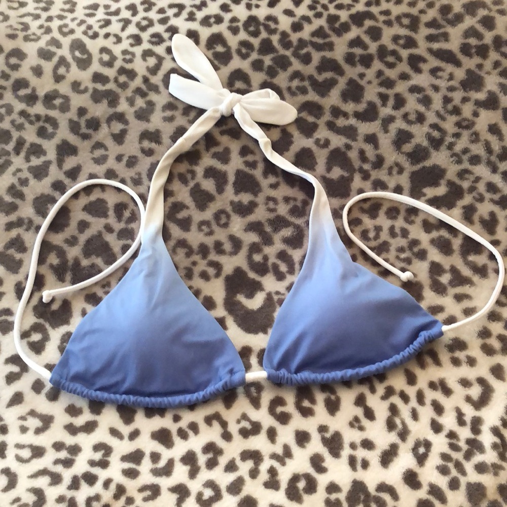 Victoria’s Secret String Triangle Halter Bikini Top in Blue White Ombré Small